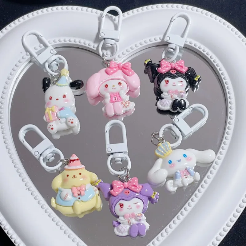 

Sanrio Anime Cinnamoroll Key Chain Kawaii Cartoon Kuromi MyMelody Schoolbag Pendant Student Birthday Resin Accessories Girl Gift