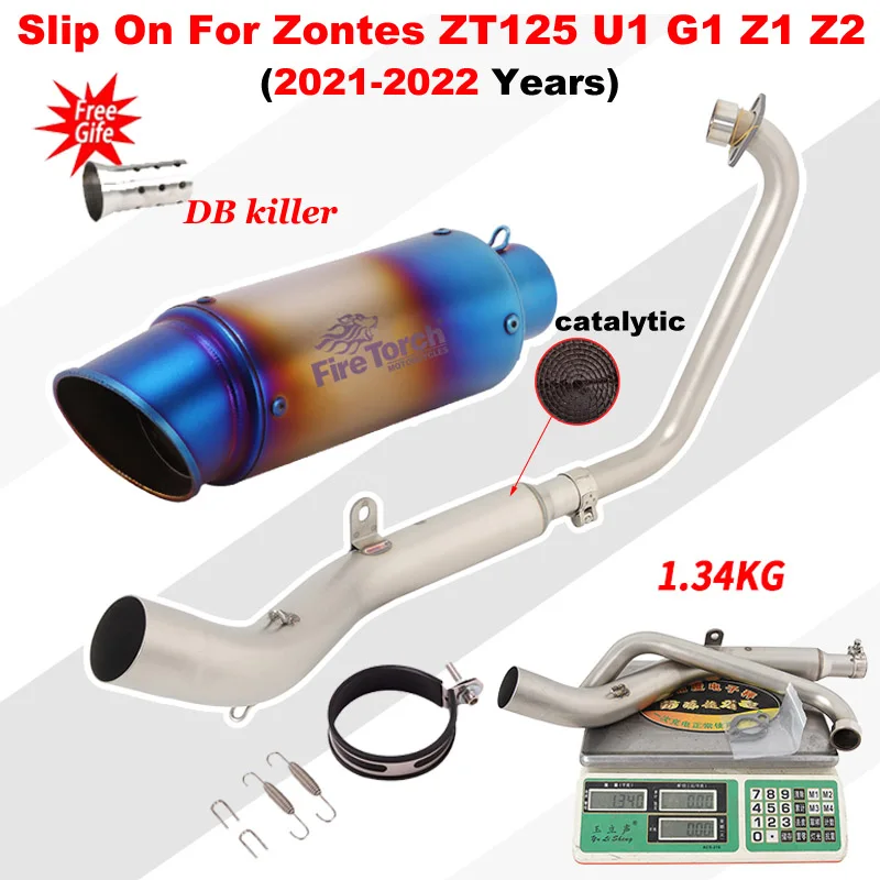 Full Motorcycle Exhaust System Link Pipe Slip On For ZONTES ZT125 U1 G1 Z1 Z2 2021 - 2022 Modified Moto Escape Catalyst Tube