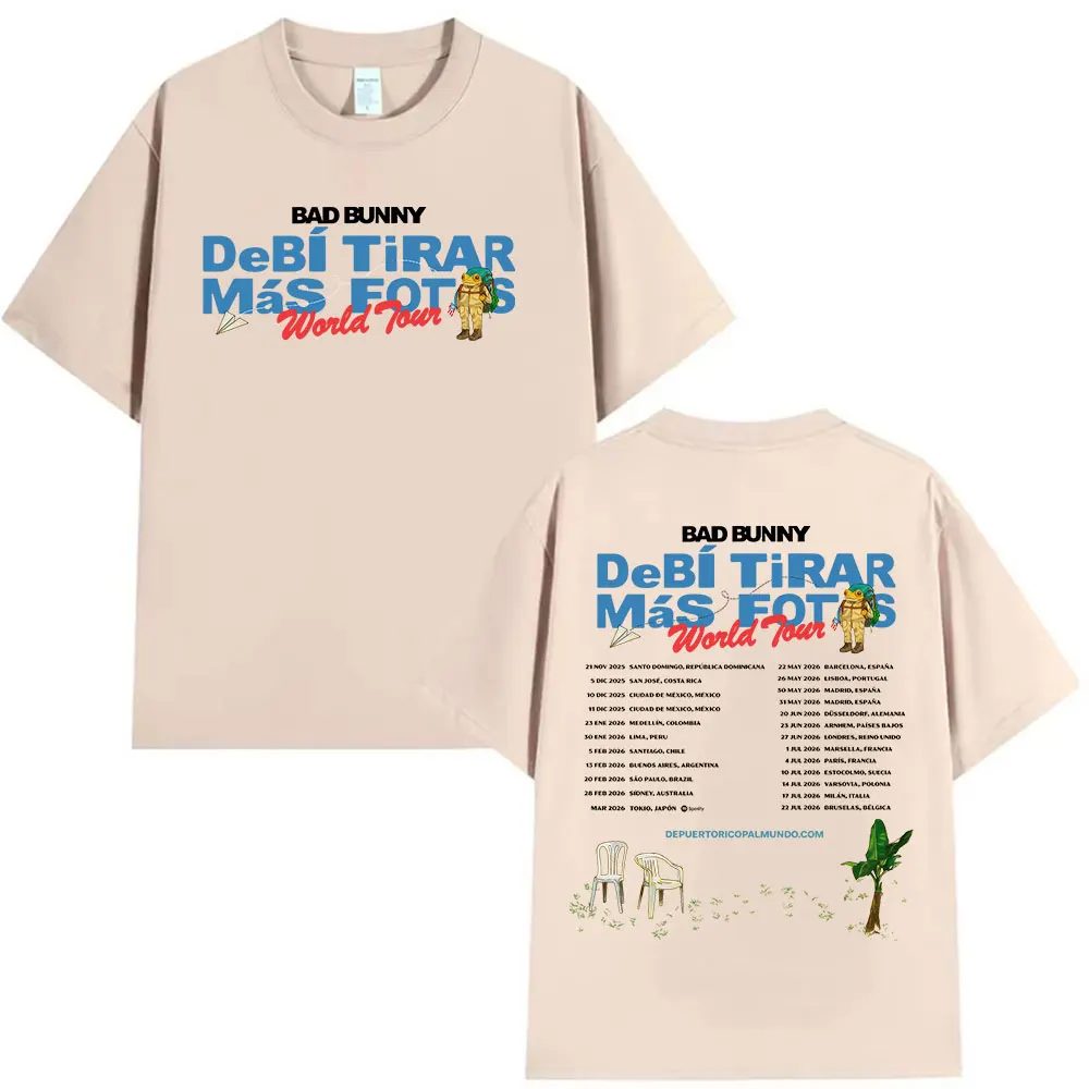 Фото Bad Bunny Debi Tirar Mas Foto Tour 2025, футболки с товарами, мужская и женская одежда, модная футболка высокого качества, хлопковая футболка большого размера №3