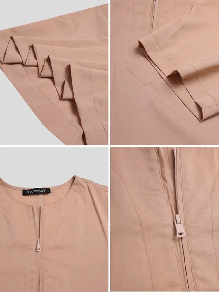 INCERUN 2022 New Men's Solid All-match Robes Saudi Style Jubba Thobe Vintage Short Sleeve O-Neck Muslim Arabic Islamic Robes 5XL
