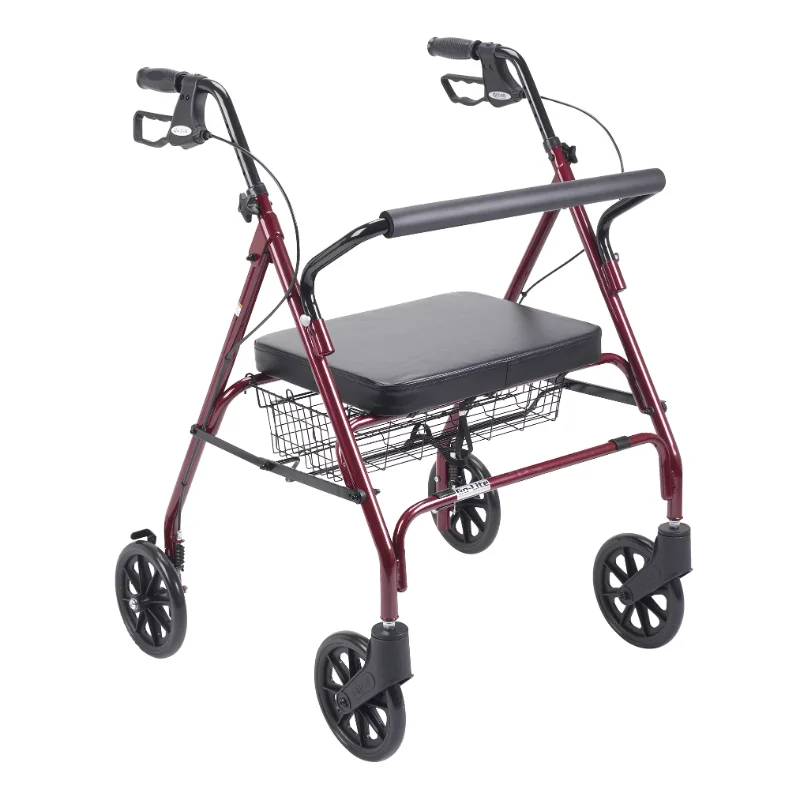 

FODRK Heavy Duty Bariatric Rollator Rolling Walker With Large Padded Seat, Red