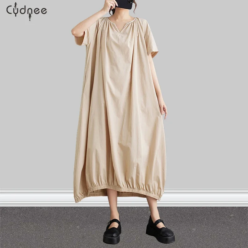 Платье женское длинное с коротким рукавом и V-образным вырезом