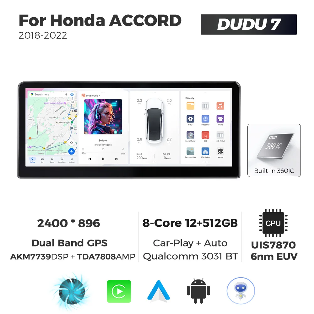 Фото Автомобильный мультимедийный плеер NaviFly DUDUAUTO DUDU7 7870 с 12,3-дюймовым экраном для Honda ACCORD 2018-2022 с CarPlay и Android Auto №3