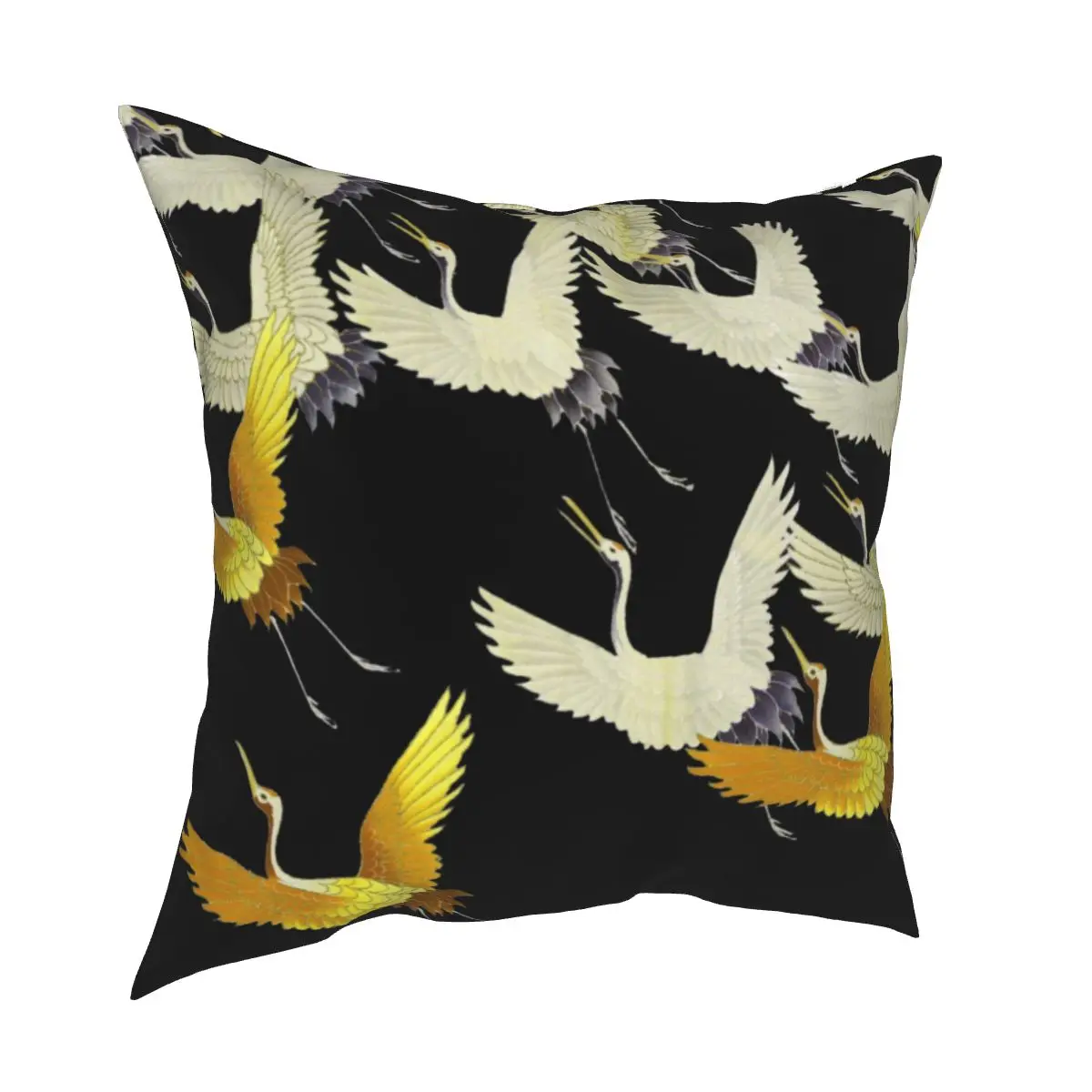 

Gold Yellow Flying Cranes Pillow Case Japanese Japan Pattern Asian Oriental Cushion Cover Decorative Pillowcase for Sofa 45x45cm