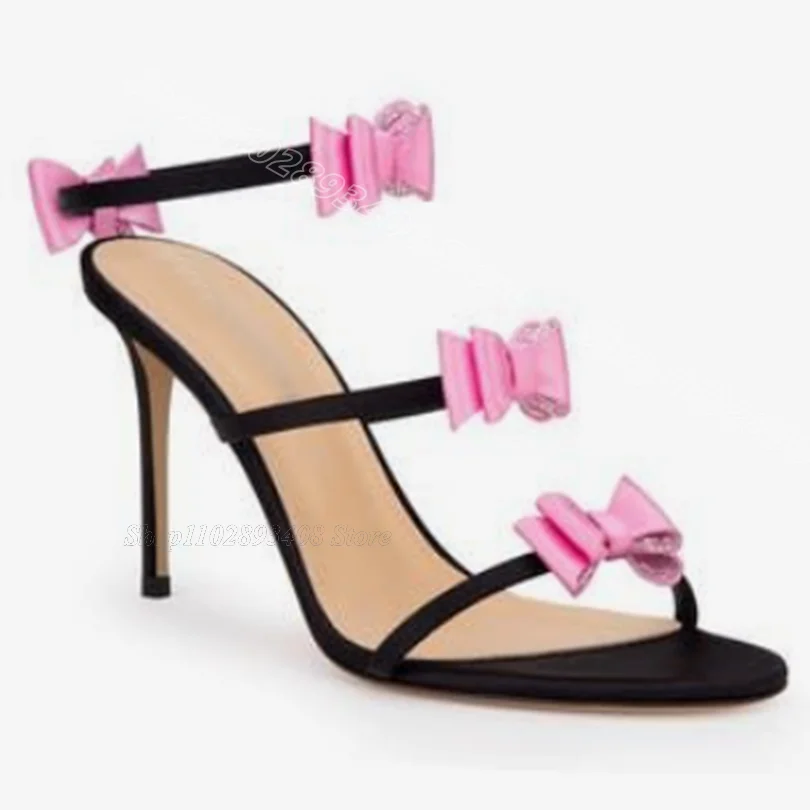 Босоножки на шпильке с бантом женские шелковые сандалии открытым носком