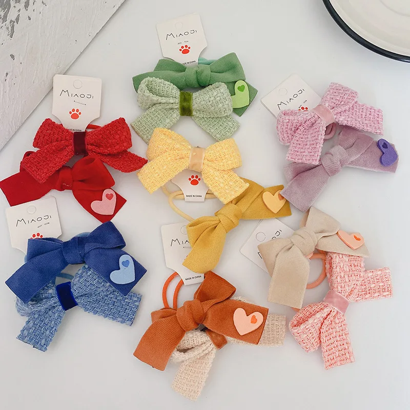 

2pcs Korean Sweet Bow Hair Rope Candy Color Velvet Knitting Hair Tie for Kids Elastic Hair Bands Headwear Girls Hair Accessories