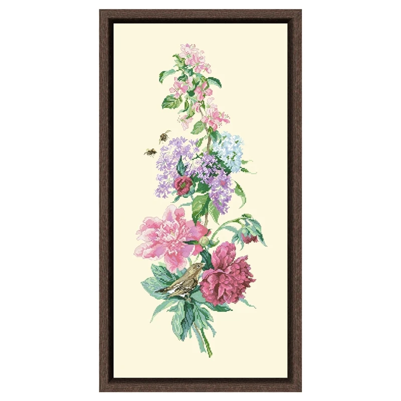 

Floral Composition - Peony cross stitch kit 18ct 14ct 11ct light yellow canvas cotton thread embroidery DIY handmade needlework