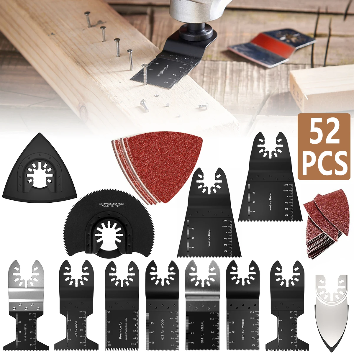 

52Pcs Multitool Blades Sharp Oscillating Saw Blades Quick Release Oscillating Blades High Precision Fast Cutting Saw Blades