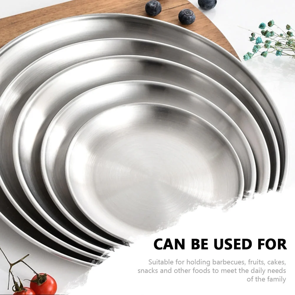 

1pc Stainless Steel Pizza Plate Dinner Plate Vegetables Holder Grill Food Tray