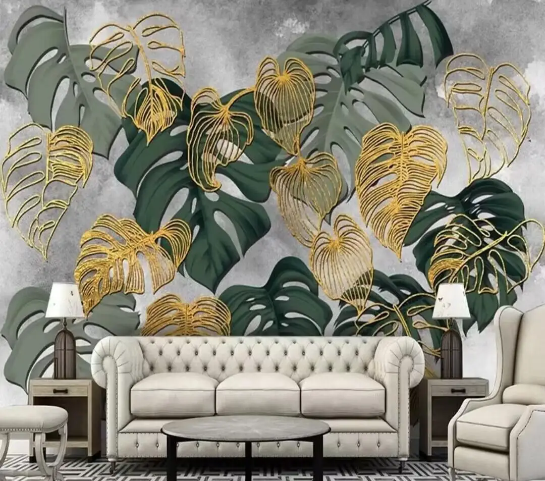 

beibehang Custom wallpaper mural golden banana leaf leaves rainforest plant living room wall papers home decor papel de parede