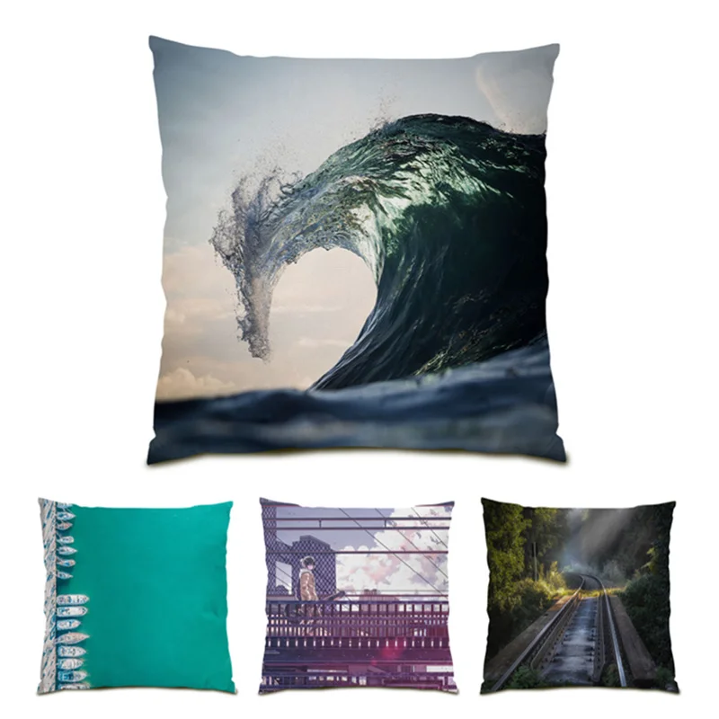

Polyester Linen Cushion Cover 45x45 Comfortable Nature Landscape Ornamental Throw Pillows for Living Room Home Decoration E1130
