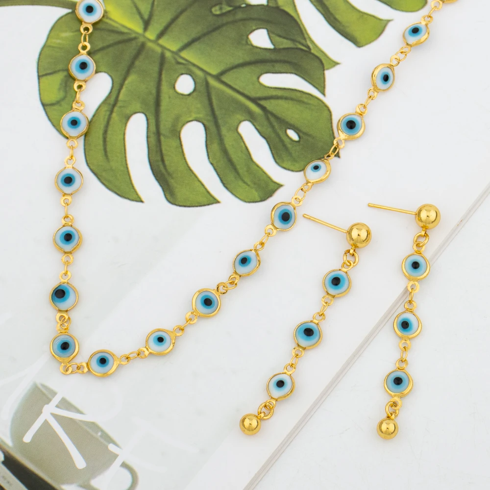 

Jewelry Evil Eye Trend Fashion Zircon Pendant Necklace For Women Vintage Turkish Eye Fatima Hand Choker Collar New Set