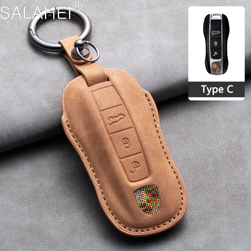 

Замшевый Кожаный Автомобильный Брелок для Porsche Cayenne 718 MACAN Panamera 911 Boxster 2020 2021, смарт-брелок для дистанционного управления, защитный чехол
