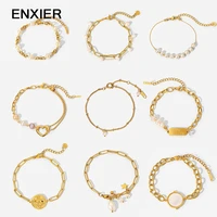 enxier luxury geometric star pearl bracelets for women girl jewelry 316l stainless steel adjustable extension chain bracelet