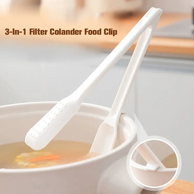 

Detachable 3 In 1 Food Clip Tasting Spoon Filter Colander Kitchen Tongs Cooking Tong Clip Clamp