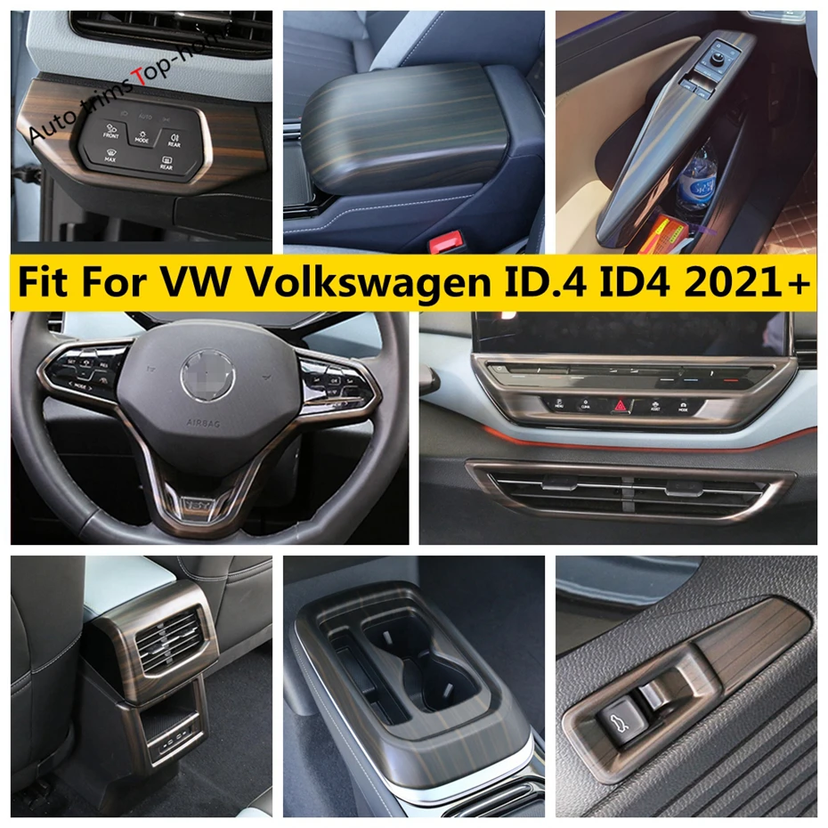 

Wood Grain Interior Steering Wheel / Water Cup Holder / Window Lift Cover Trim Accessories For VW Volkswagen ID.4 ID4 2021 2022