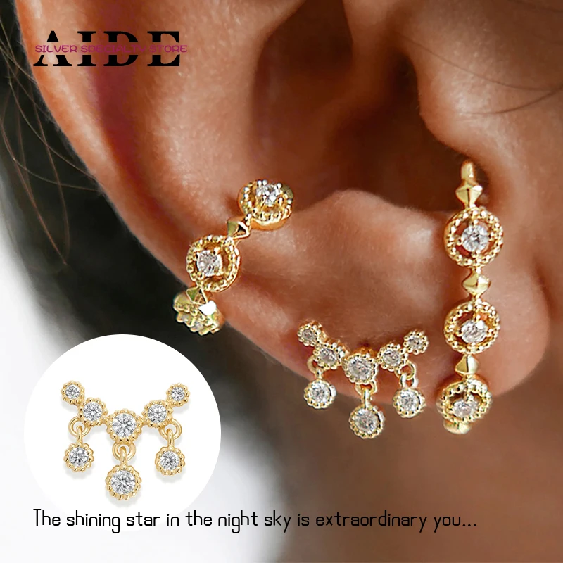

AIDE 925 Sterling Silver Diamond Tassel Stud Earrings For Women Wedding Piercing Earring 18K Gold Plated Jewelry Brincos Aretes