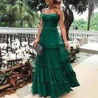 green vintage evening dress long party clothes summer sleeveless strapless sexy solid harajuku floor length cascading ruffle