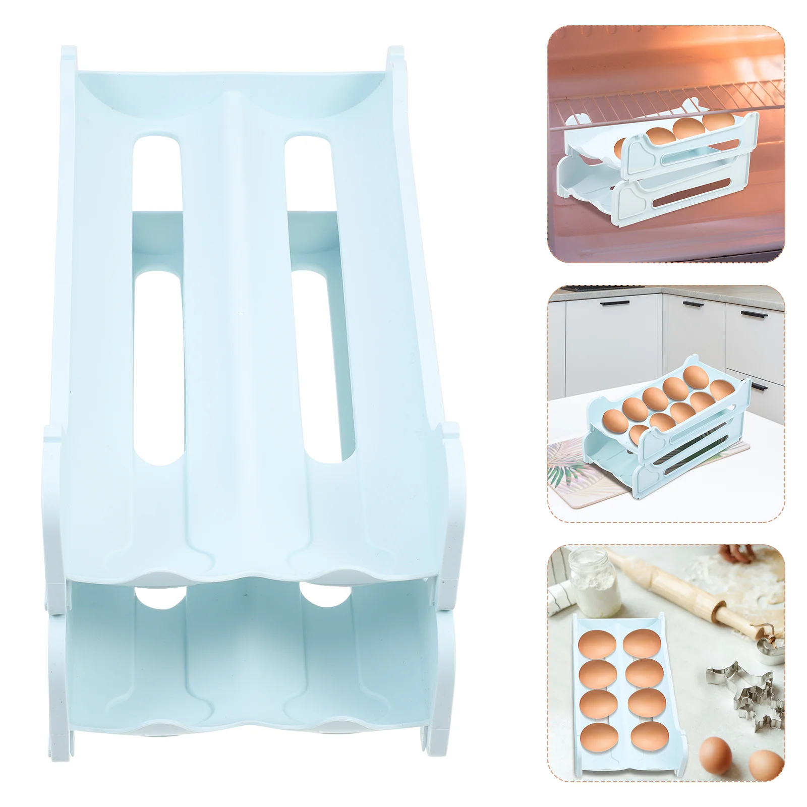 

2Pcs Plastic Egg Container Fridge Egg Organizer Refrigerator Egg Holder Hollow Designed Fridge Egg Tray for Home Hotel