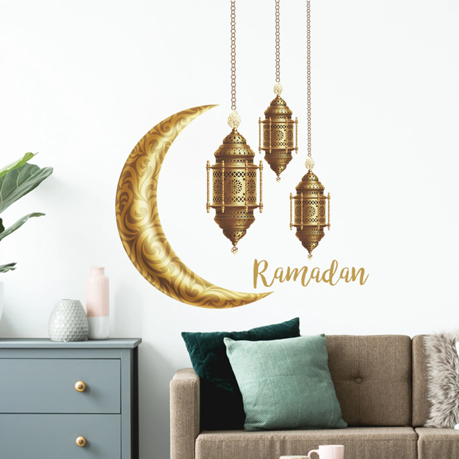 

Islamic Wall Decoration Gold Ramadan Wall Stickers For Home Eid Mubarak Ramadan Moon Lantern Sticker Window Clings Islamic