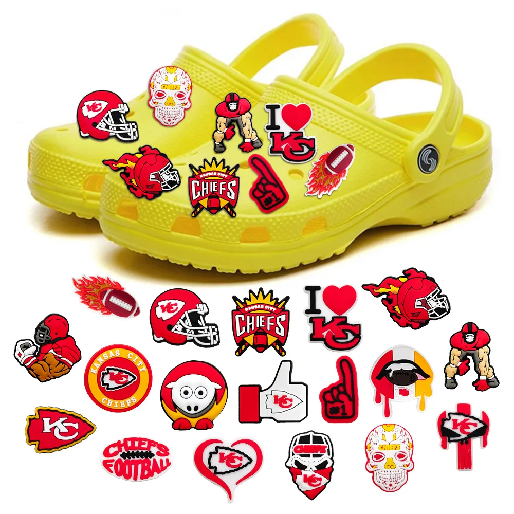 Jibz Fashion 1PCS Cartoon Red Series DIY Rugby Shoe Charms Accessories Decorate PVC Croc clogs Boys Men Kids Adults X-mas Gifts