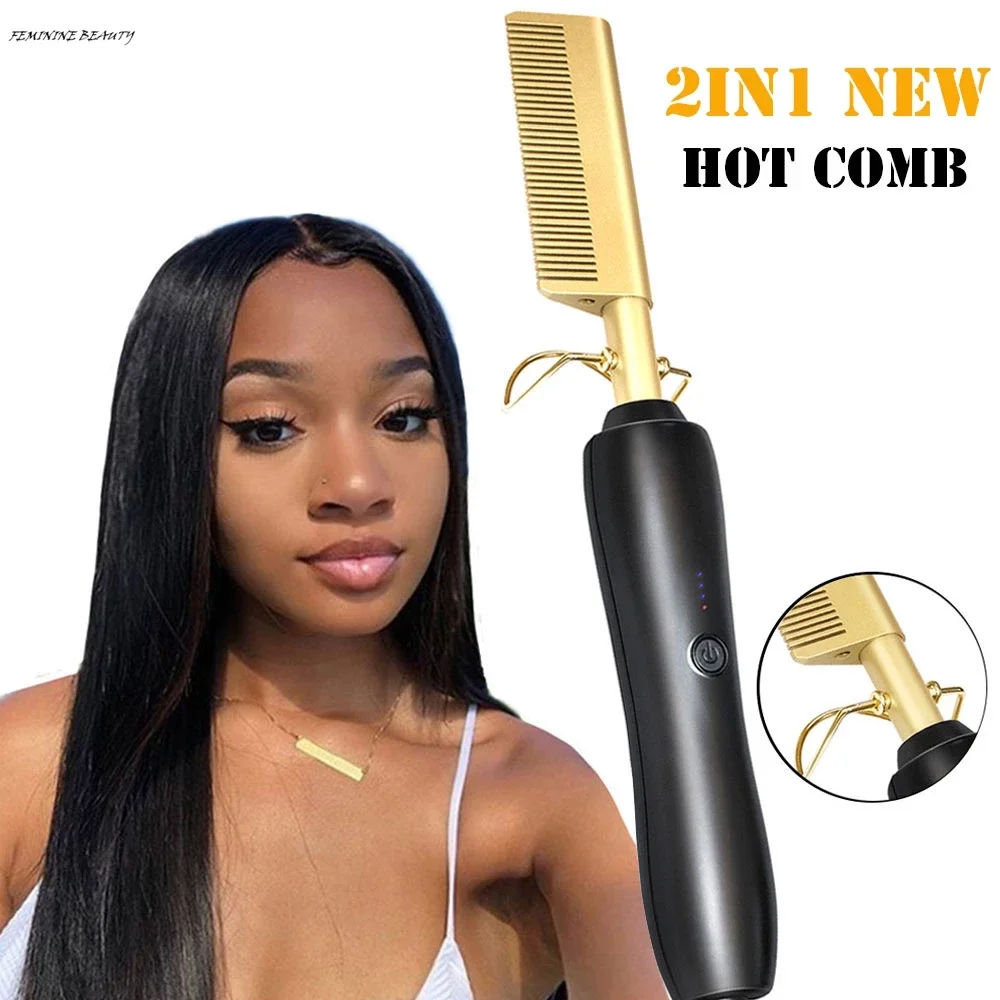 

2 in 1 Hot Comb Straightener Electric Hair Straightener Hair Curler Wet Dry Use Hair Flat Irons Hot Heating Comb For Hair