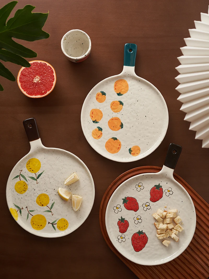 Тарелка для пиццы противень выпечки керамическая тарелка подсеть ручка красного