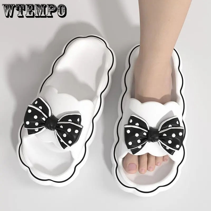 WTEMPO Bow Slippers Lightweight Summer Women Thick Beach Slides Anti-Slip Soft Sandals Fashion Ladies Cloud Shoes Wholesale