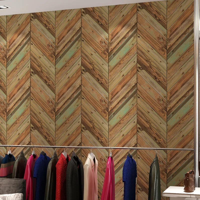 Retro Nostalgic Wood Grain Wall Paper 3D Log Color Wood Plate Diamond Hotel Restaurant Clothing Shop Wallpaper
