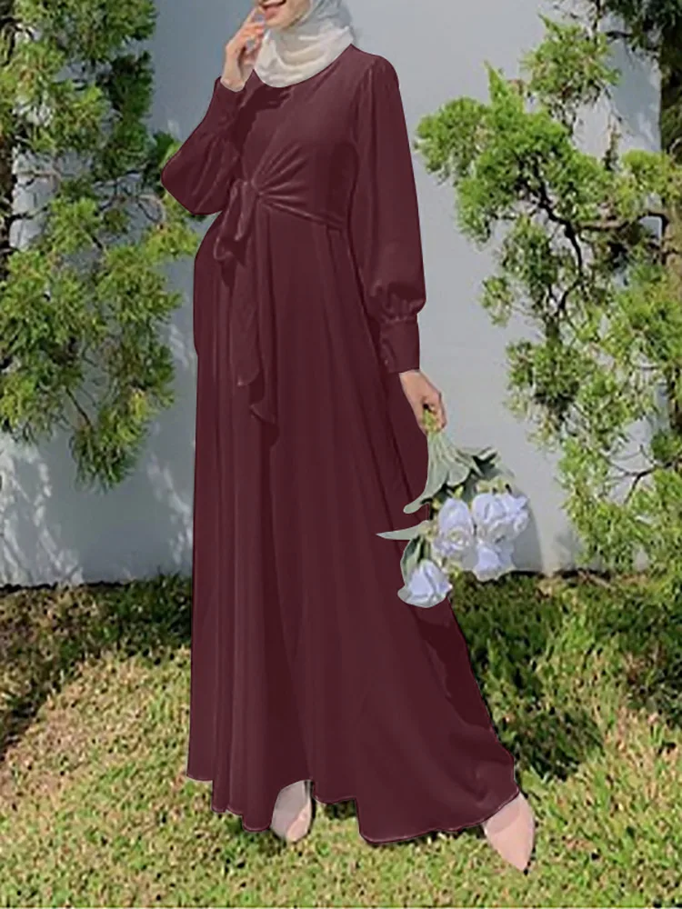 

ZANZEA Women Loose Plain Full Sleeve Casual Kaftan Muslim Party Bohemian Long Maxi Shirt Dress Elegant Holiday Oversized Robe