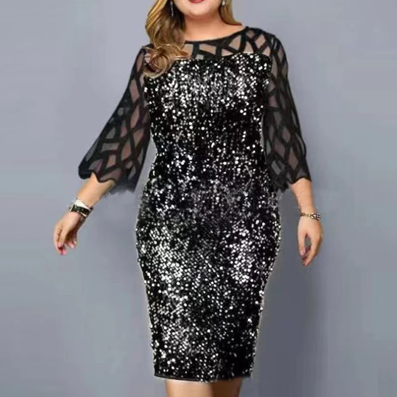 

Plus Size Women Spring Dress Elegant Sequin Birthday Party Dresses for Women 2022 New Casual Dress Wedding Evening Outfits 5XL