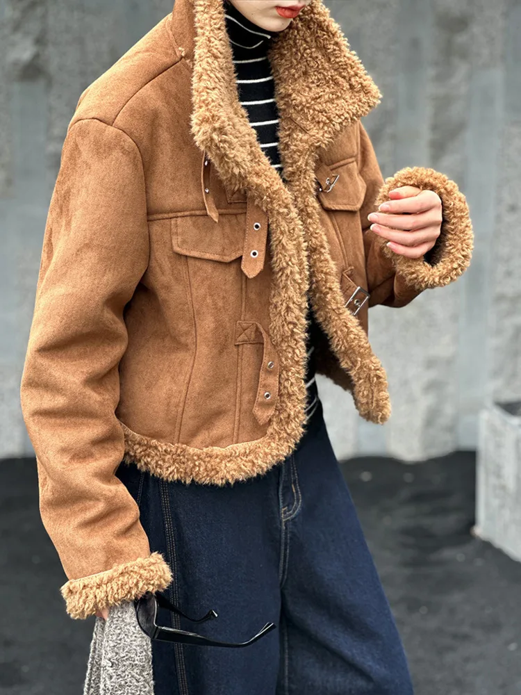 UCXQ винтажное женское пальто с уличным воротником-стойкой уникальная