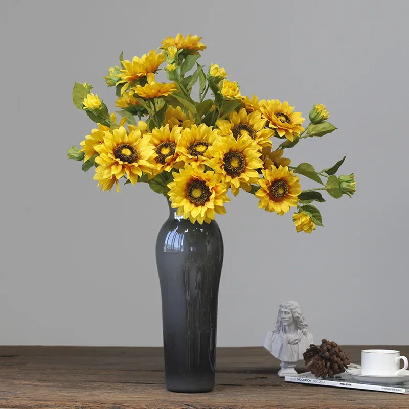 66 см искусственный цветок 5 головок подсолнечник четырехцветный подсолнух
