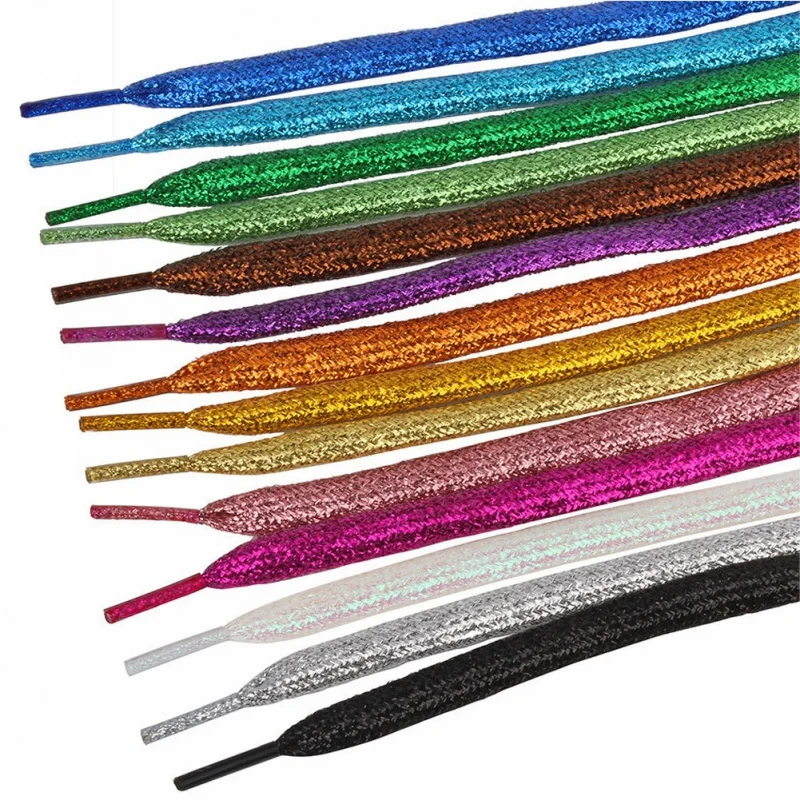 Metallic Glitter Shiny Gold Shoelace Silver Flat Shoe Laces Run Sports Shoe Lacing