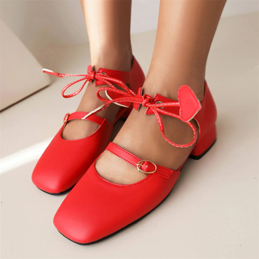 

Lace Up Women Shoes 2023 Spring Autumn Middle Heel Dress Shoes Square Toe Shallow Girls Mary Janes Shoes 43 Size Dropshopping