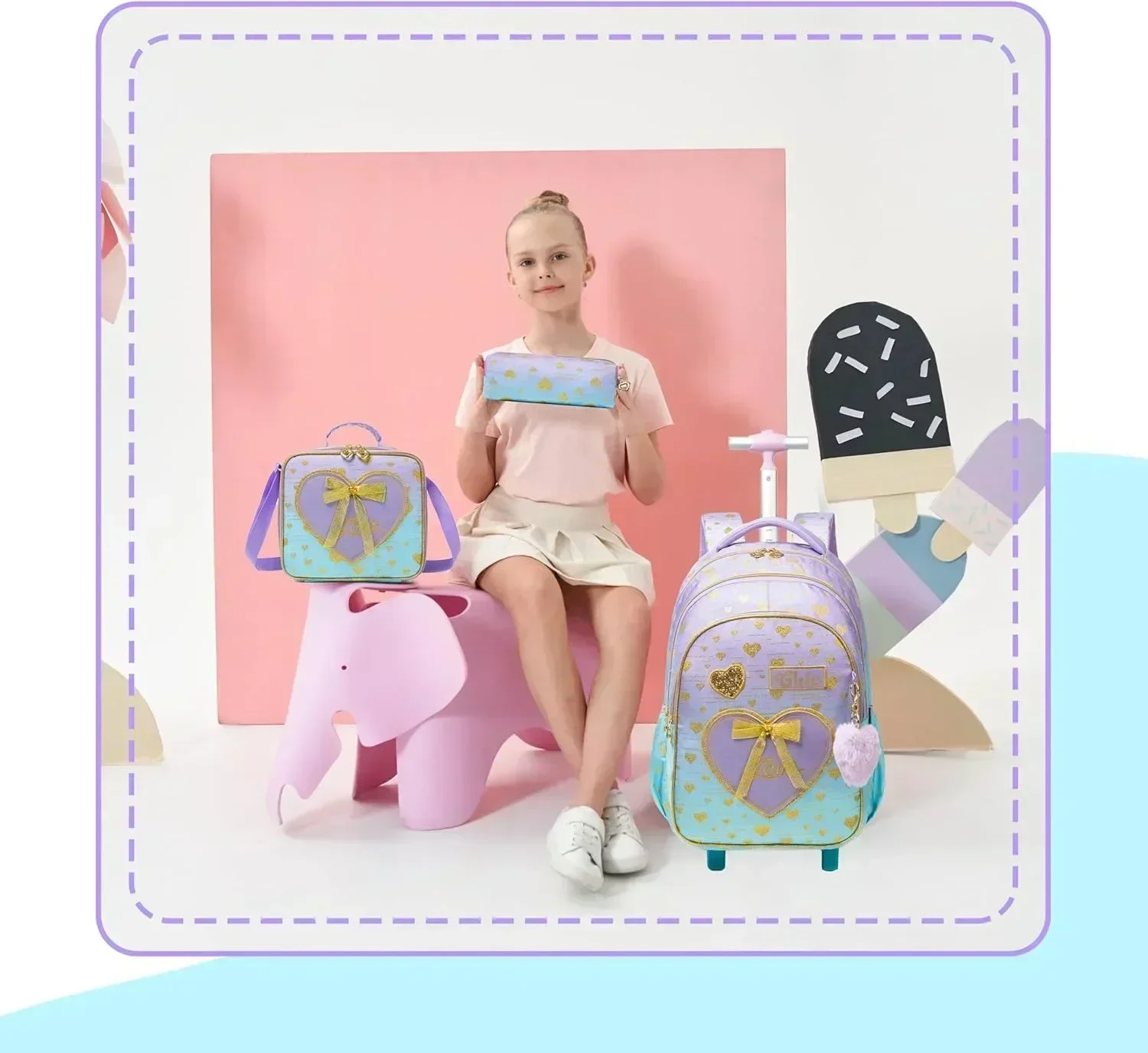 18-дюймовые школьные сумки на колесиках для девочек детский дорожный рюкзак набор