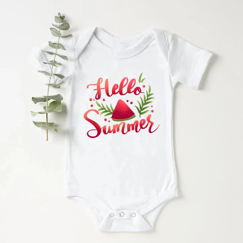 

Hello Summer Watermelon Print Baby Bodysuit Funny Friends Body Baby Rompers Cotton Summer Short Sleeve Baby Boys Girls Clothes