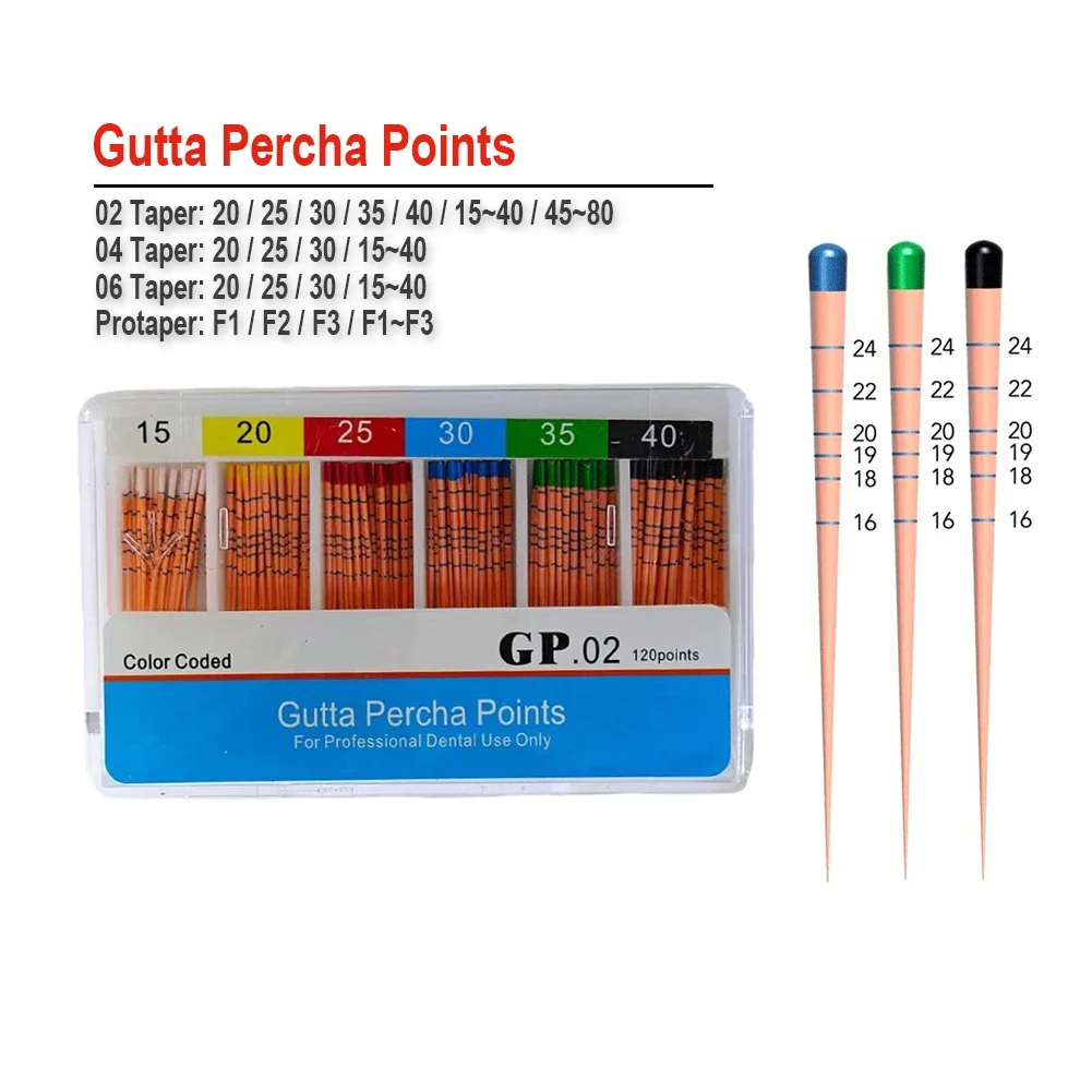 Одноразовые стоматологические точки Gutta Percha GP 02/04/06/F # 15-40 наконечников из