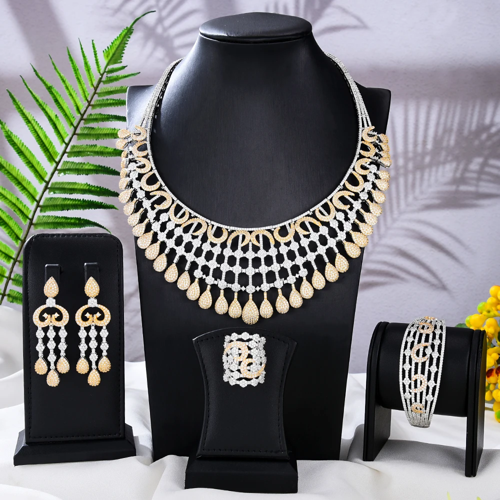 

Роскошное большое ожерелье Kellybola в форме капли воды, серьги для женщин, блестящий кубический циркон, Свадебные Ювелирные наборы для помолвки