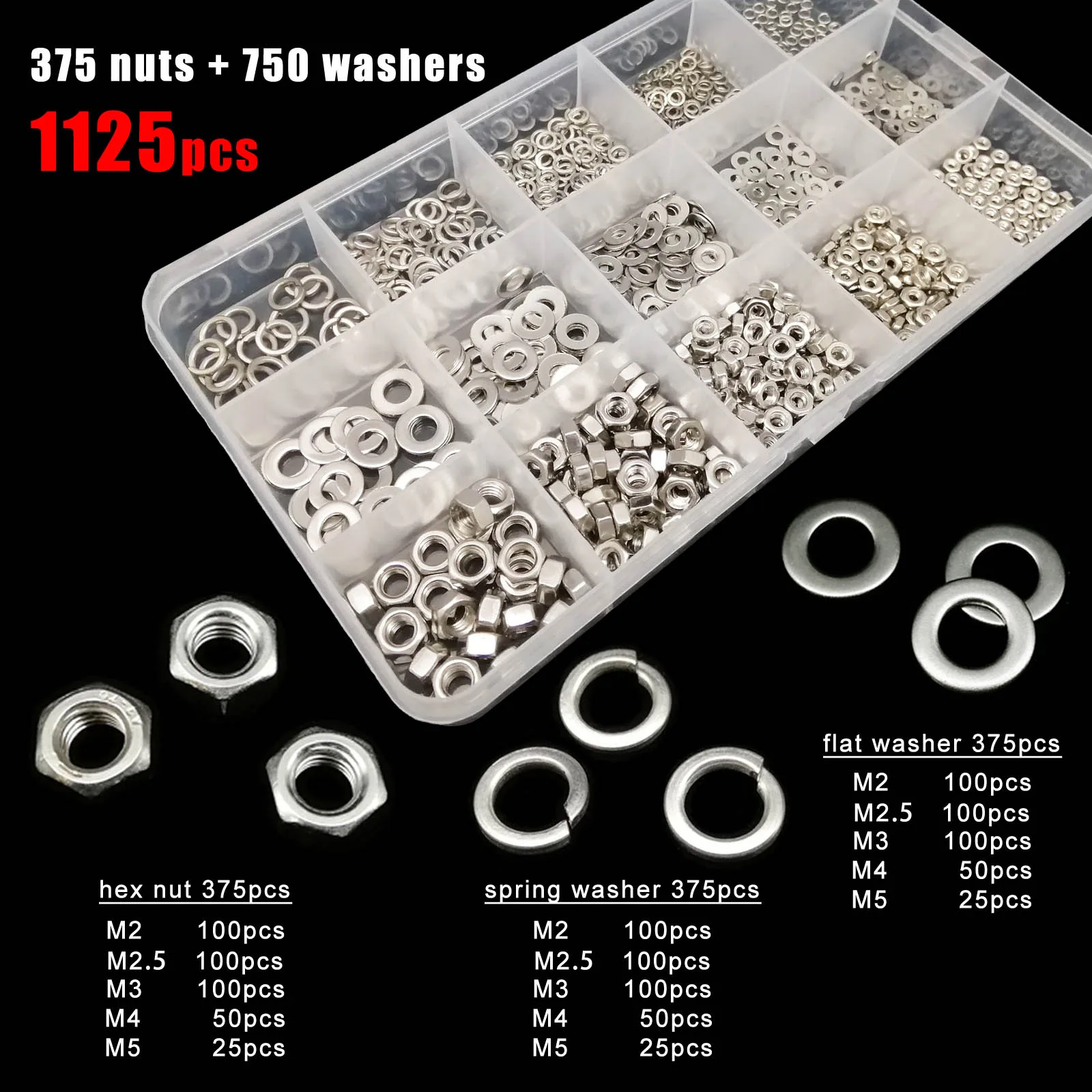 Набор шестигранных гаек из нержавеющей стали 445/669 шт. M1 M1.2 M1.4 M1.6 M2 M2.5 M3 M3.5 M4 M5 M6 M8 M10