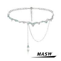 masw original design choker necklace 2022 trend new popular style copper metal thick silver plated green necklace for women