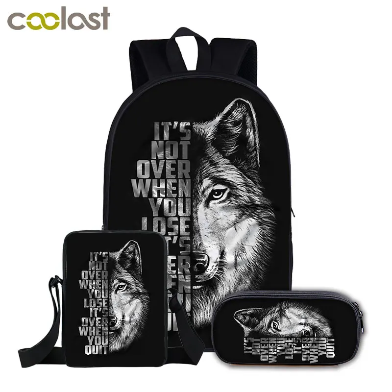 

3Pcs/Set Cool Moon And howling Wolf School Backpack for Teenage Boys Girls Children School Bag Set Student Book Bags