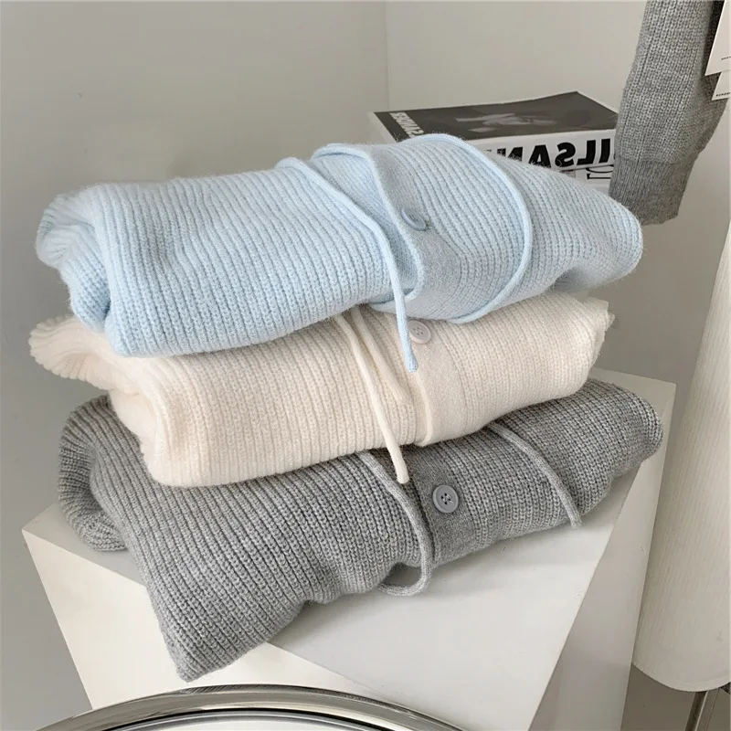 

Hooded Sweater Knitted Shirt Spring Autumn Casual Sweater Fashion Women Knit Cardigan Women Long Cardigan Top Coat New 24029
