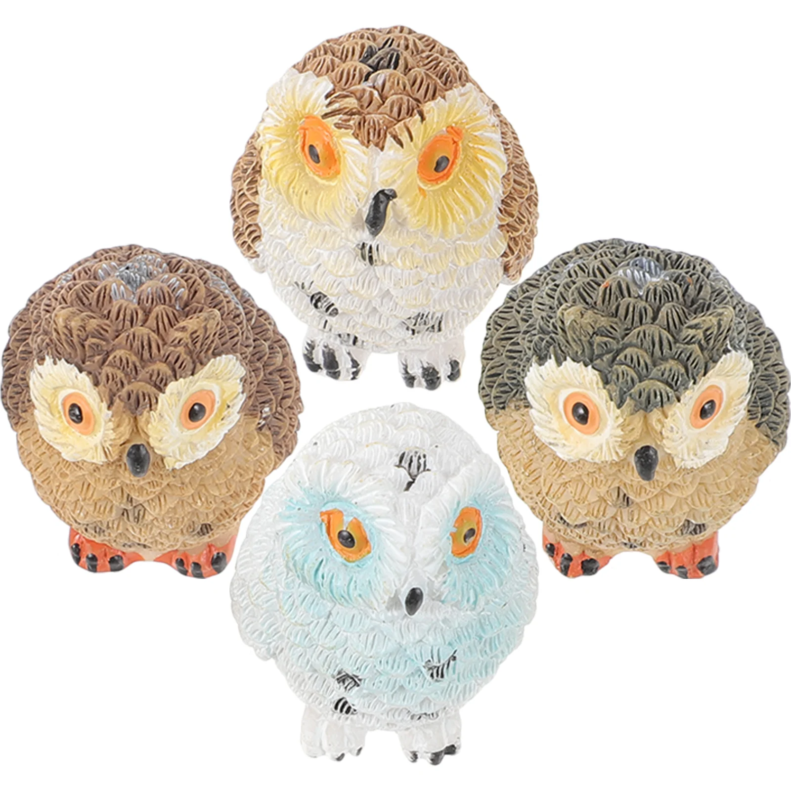 

4 PCS Owl Decoration Resin Animal Ornament Blue Cake Decorations Bonsai Mini Landscape Adornment Micro Micro-landscape Miss Toy