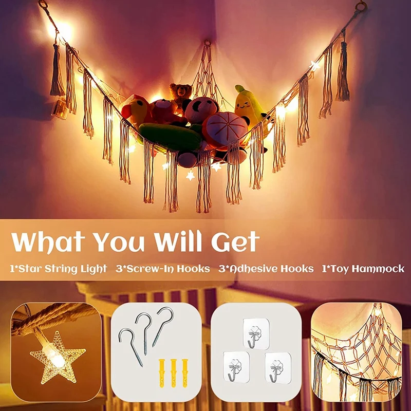 

Stuffed Animal Net Or Hammock With LED Light,Hanging Corner Net For Stuffed Animals Storage, Stuffed Animal Hammock