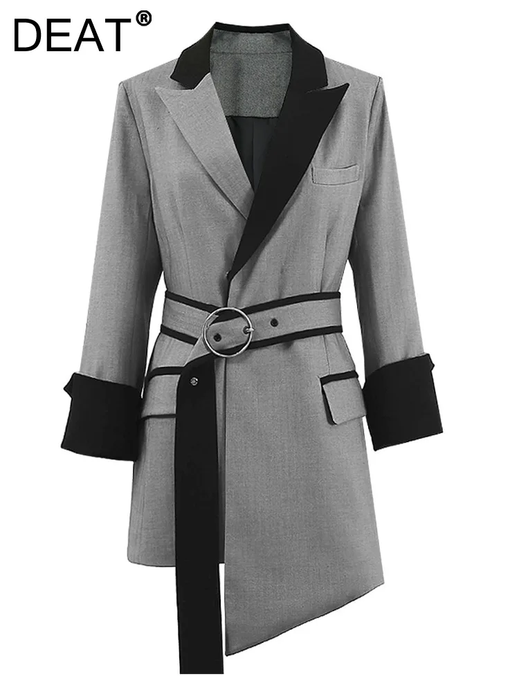 

Женский блейзер в полоску DEAT, приталенный пиджак с отложным воротником и длинным рукавом, с поясом, весна 2023