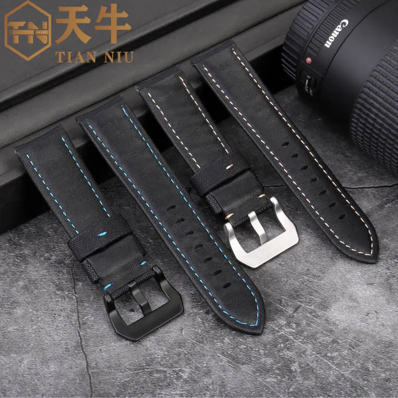 Ремешок нейлоновый кожаный для Panerai PAM01661 441 111 PAM01118/01661 мужской 22 мм 24 26