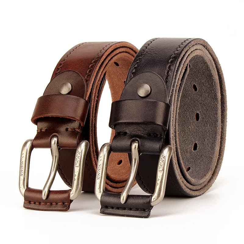New Luxury Belt For Men Genuine Leather Pin Buckle Trouser Belt First Layer Cowhide Handmade Retro Personality Washed Men's Belt