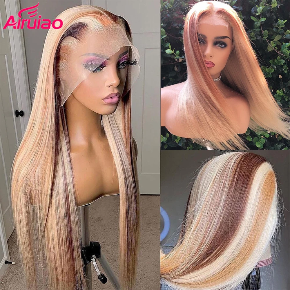 

Highlight Straight 13x4 HD Lace Frontal 613 Honey Blonde Ombre Colored Wig Transparent 30 Lace Front Human Hair Wigs Pre Plucked