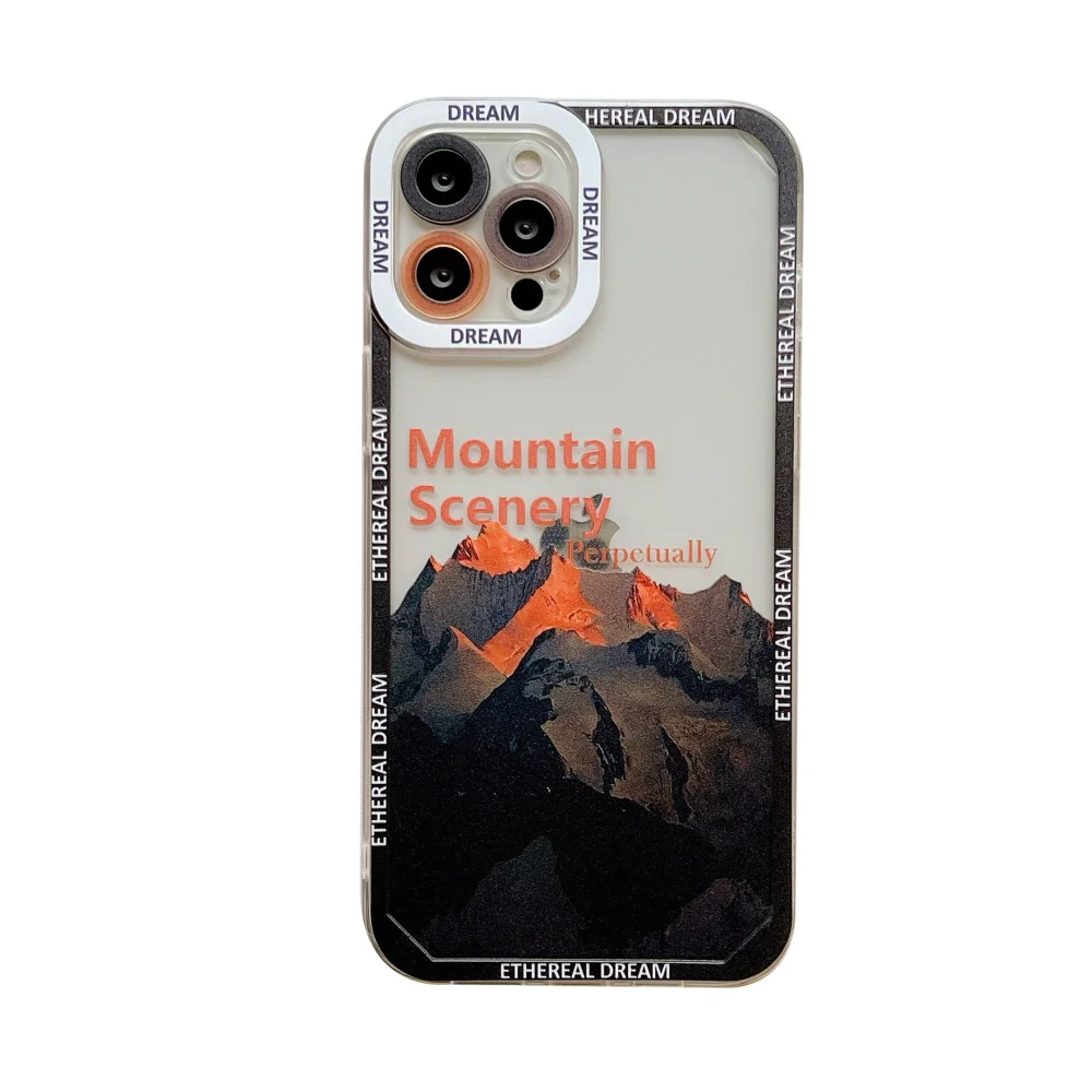 

Snow Mountain scenery Illustration Phone Case for Iphone 12 11 XS 13 Pro Max 7 8 Plus X XR Transparent Clear Cases